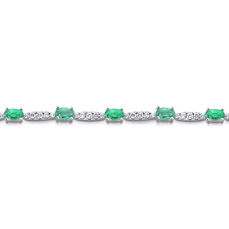 14K White Gold Diamond and Emerald Tennis Bracelet - 1.15 ct - Shot 2