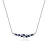 14K White Gold Diamond and Marquise Blue Sapphire Bar Necklace - 0.24 ct