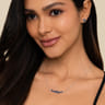 14K White Gold Diamond and Marquise Blue Sapphire Bar Necklace - 0.24 ct
