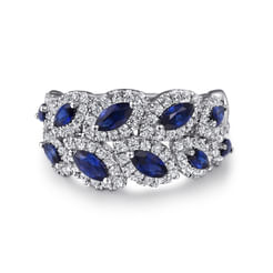 14K White Gold Diamond and Marquise Blue Sapphire Wide Band Ring