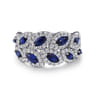 14K White Gold Diamond and Marquise Blue Sapphire Wide Band Ring - 0.7 ct