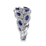 14K White Gold Diamond and Marquise Blue Sapphire Wide Band Ring - 0.7 ct