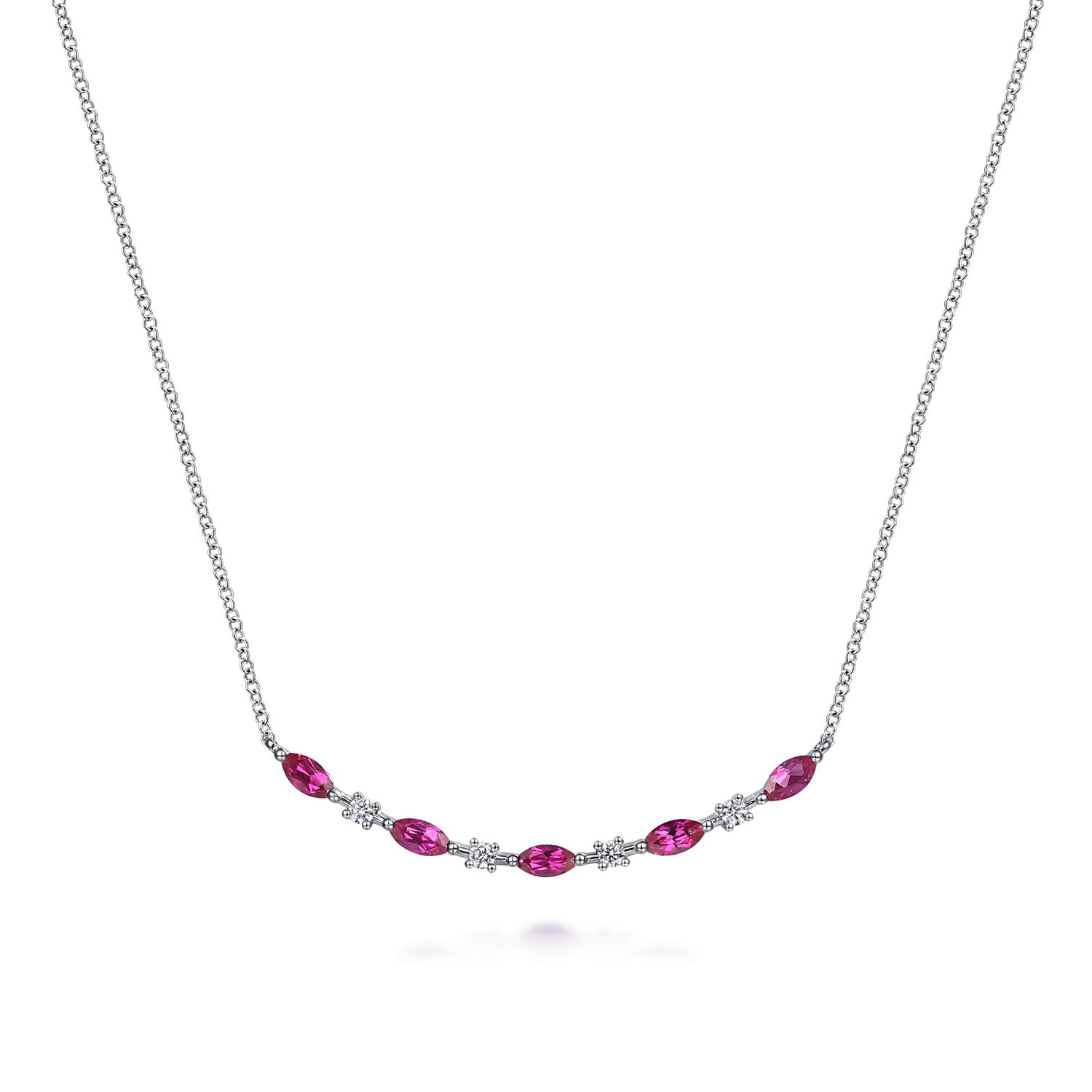 14K White Gold Diamond and Marquise Ruby Bar Necklace - 0.14 ct - Shot 1