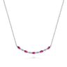 14K White Gold Diamond and Marquise Ruby Bar Necklace - 0.14 ct