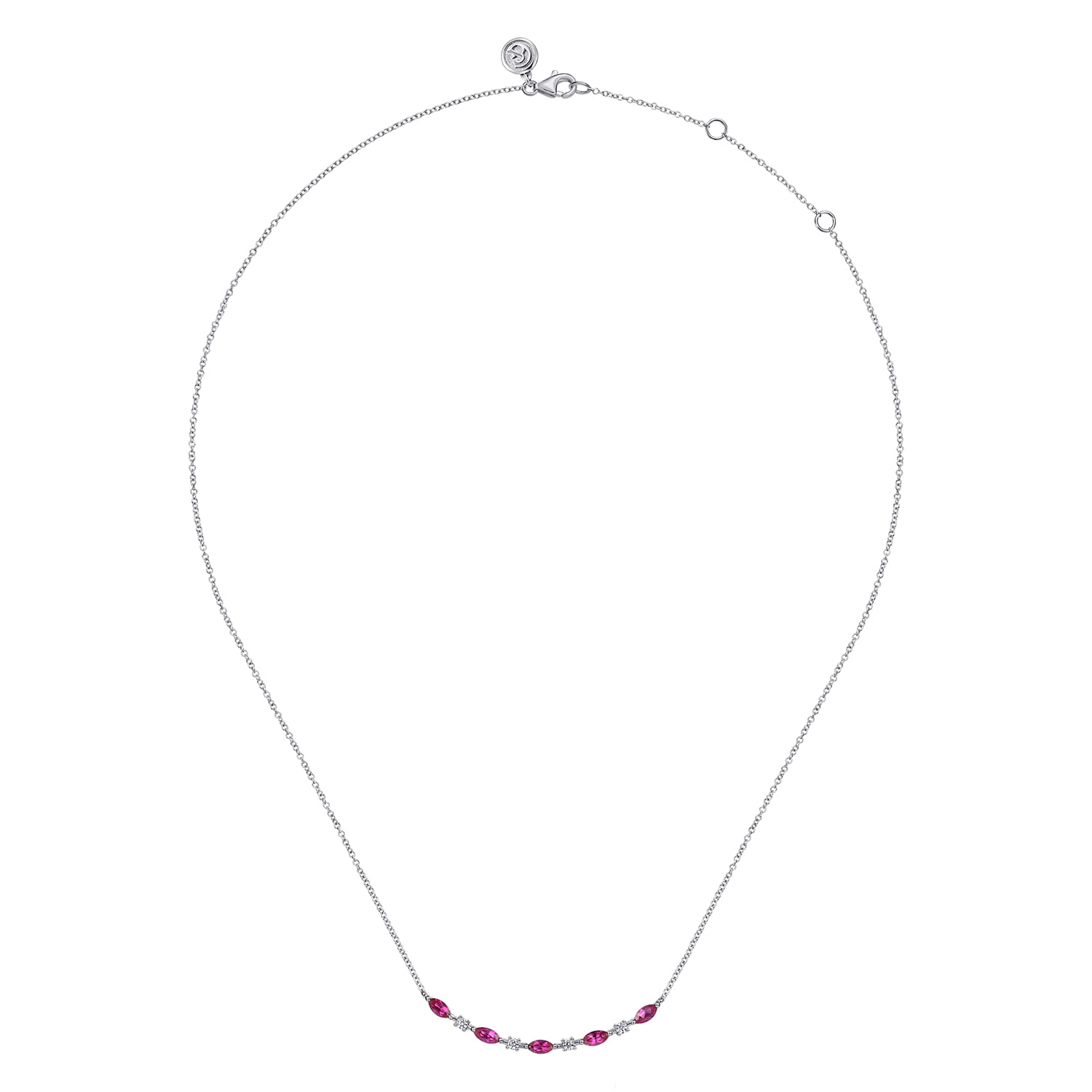 14K White Gold Diamond and Marquise Ruby Bar Necklace - 0.14 ct - Shot 2