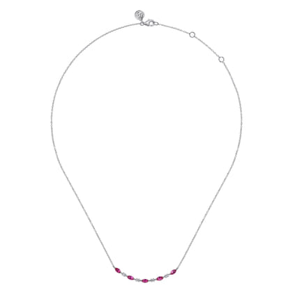 14K White Gold Diamond and Marquise Ruby Bar Necklace