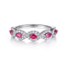 14K White Gold Diamond and Marquise Ruby Twisted Ring - 0.3 ct