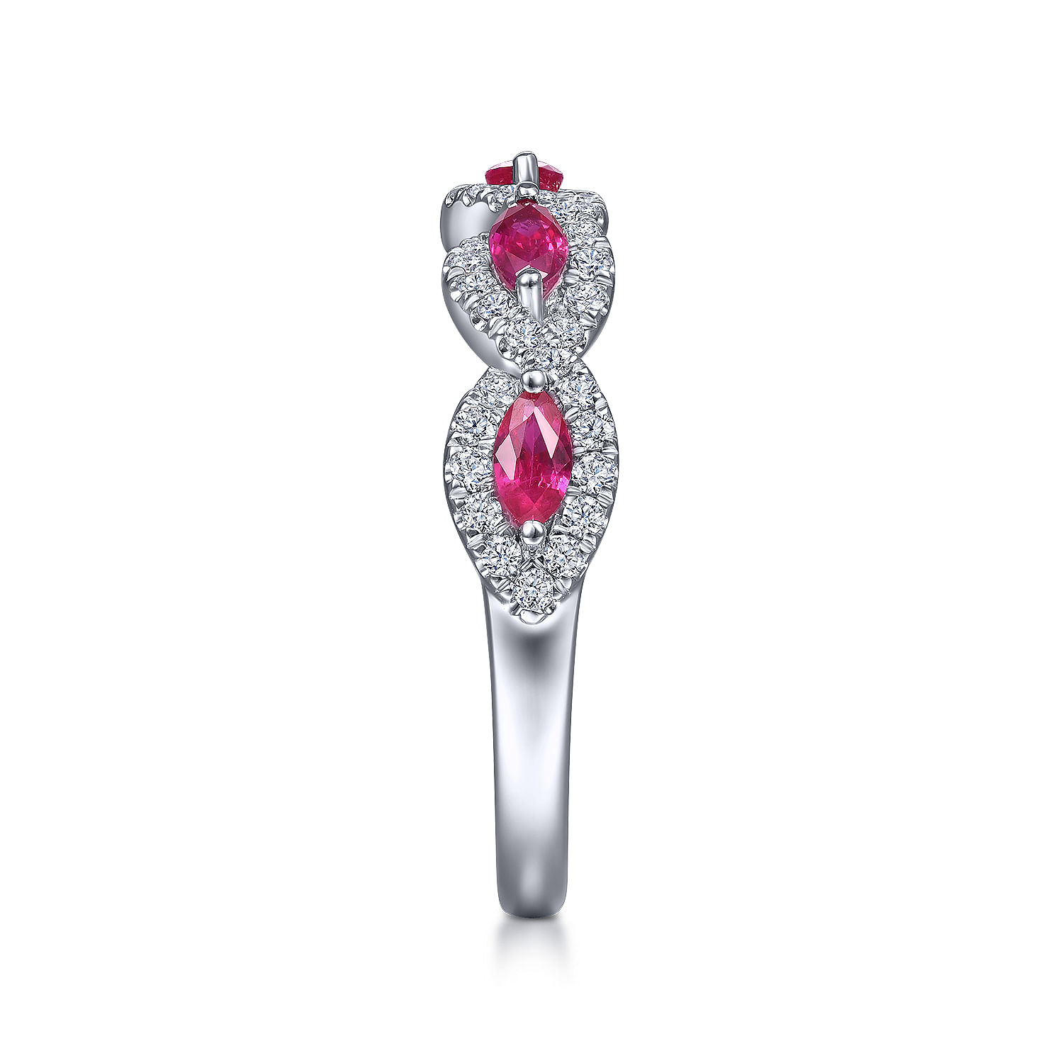 14K White Gold Diamond and Marquise Ruby Twisted Ring - 0.3 ct - Shot 4