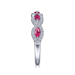 14K White Gold Diamond and Marquise Ruby Twisted Ring