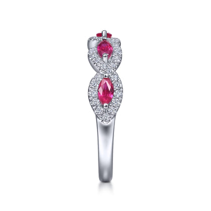 14K White Gold Diamond and Marquise Ruby Twisted Ring