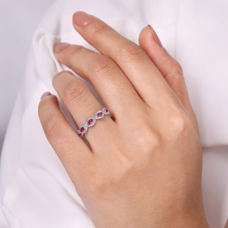 14K White Gold Diamond and Marquise Ruby Twisted Ring - 0.3 ct - Shot 5