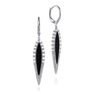 14K White Gold Diamond and Onyx Drop Earrings