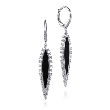 14K White Gold Diamond and Onyx Drop Earrings