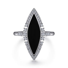 14K White Gold Diamond and Onyx Marquise Statement Ring