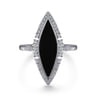 14K White Gold Diamond and Onyx Marquise Statement Ring - 0.22 ct