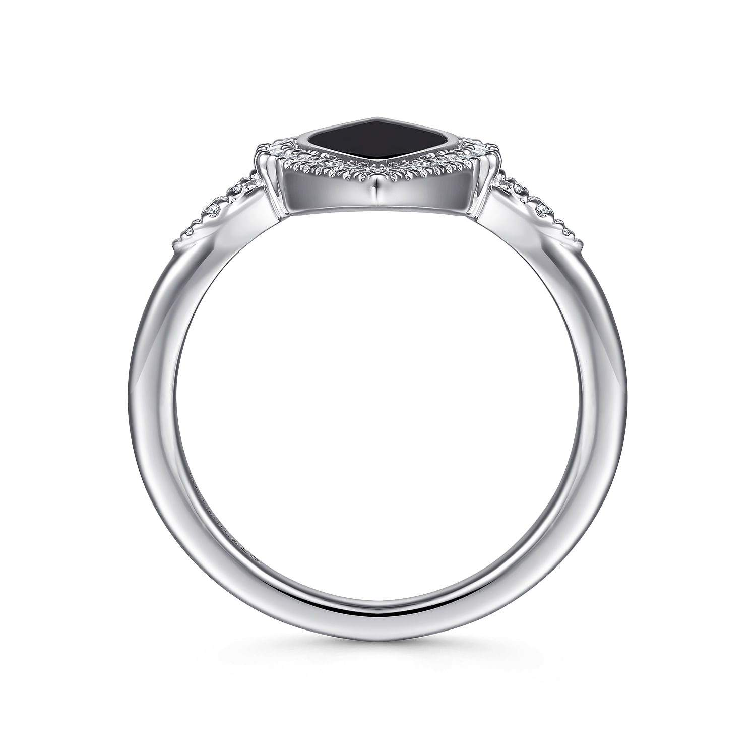 14K White Gold Diamond and Onyx Marquise Statement Ring