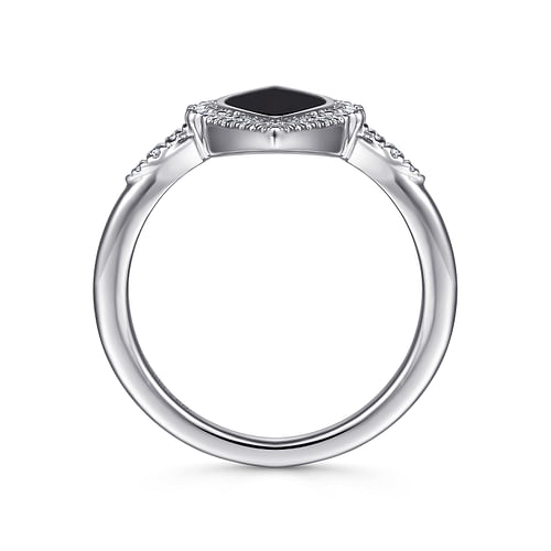 14K White Gold Diamond and Onyx Marquise Statement Ring - 0.22 ct - Shot 2