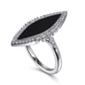 14K White Gold Diamond and Onyx Marquise Statement Ring - 0.22 ct