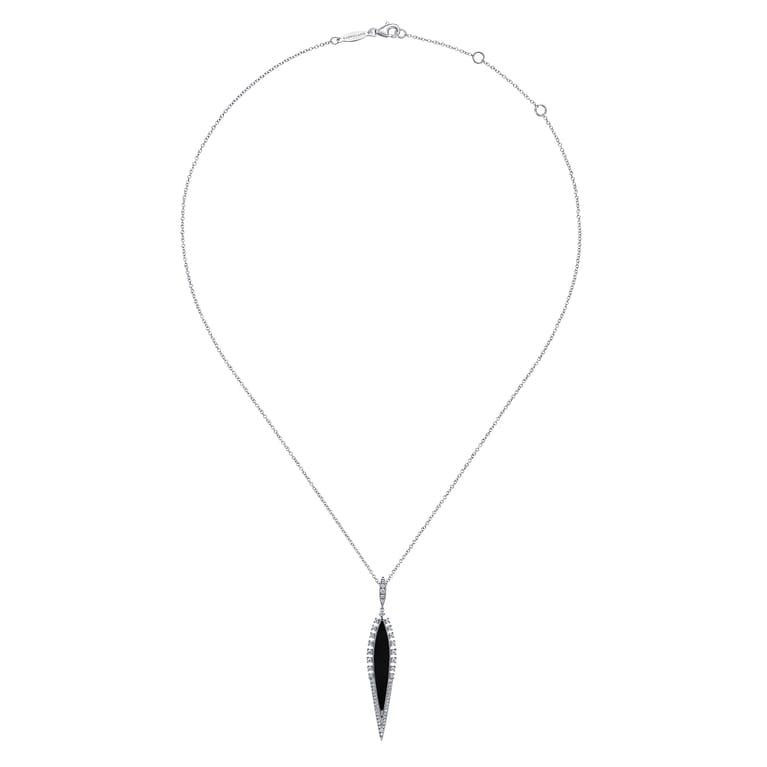 14K White Gold Diamond and Onyx Pendant Necklace - 0.35 ct - Shot 2