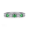 14K White Gold Diamond and Oval Emerald Band Ring - 0.35 ct