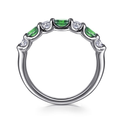 14K White Gold Diamond and Oval Emerald Band Ring