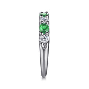 14K White Gold Diamond and Oval Emerald Band Ring