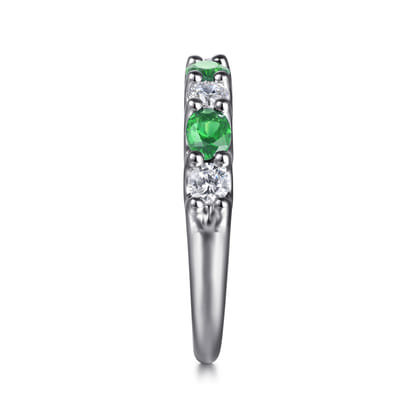 14K White Gold Diamond and Oval Emerald Band Ring