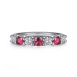 14K White Gold Diamond and Oval Ruby Band Ring