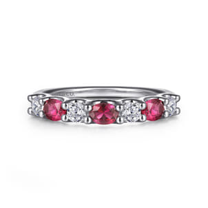 14K White Gold Diamond and Oval Ruby Band Ring