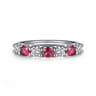 14K White Gold Diamond and Oval Ruby Band Ring - 0.35 ct