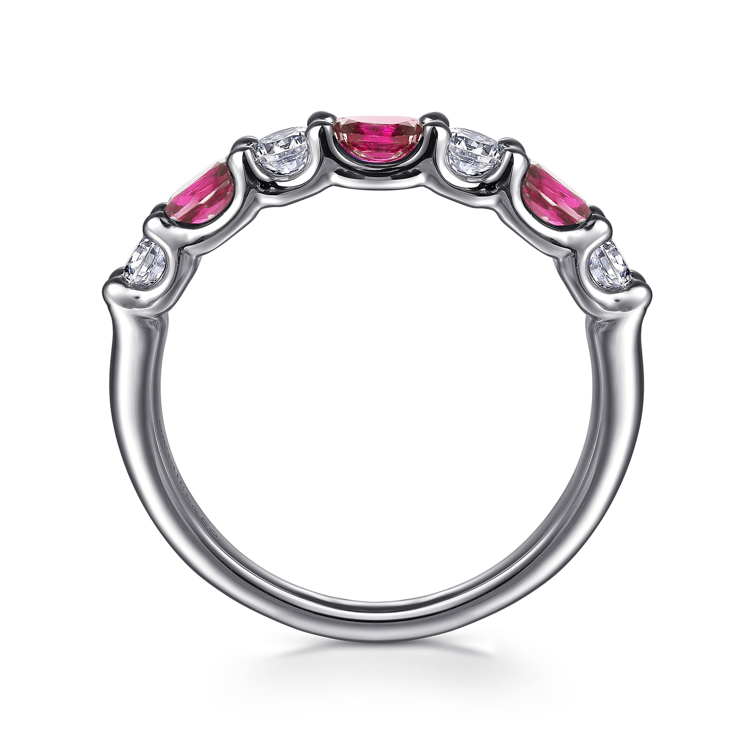 14K White Gold Diamond and Oval Ruby Band Ring