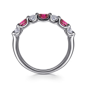 14K White Gold Diamond and Oval Ruby Band Ring