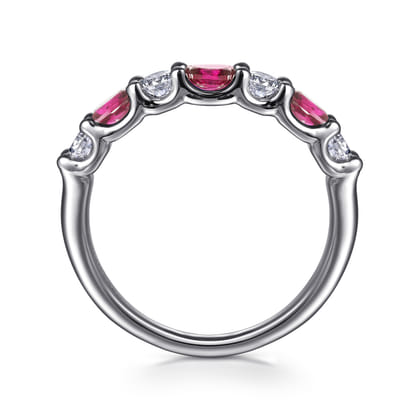 14K White Gold Diamond and Oval Ruby Band Ring