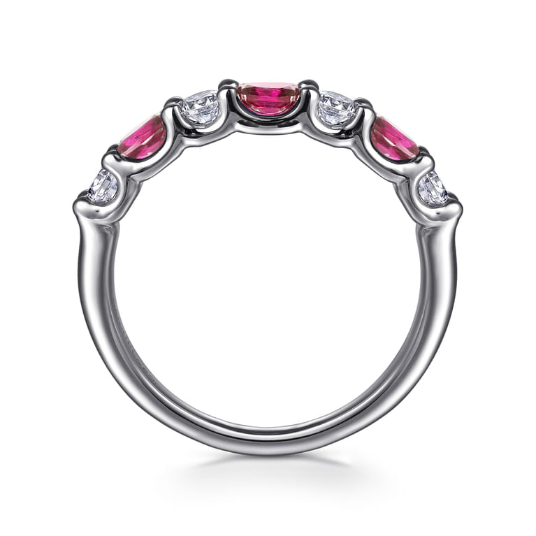 14K White Gold Diamond and Oval Ruby Band Ring - 0.35 ct - Shot 2