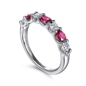 14K White Gold Diamond and Oval Ruby Band Ring