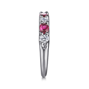 14K White Gold Diamond and Oval Ruby Band Ring