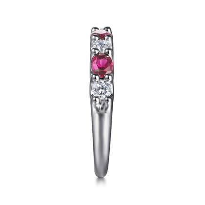 14K White Gold Diamond and Oval Ruby Band Ring