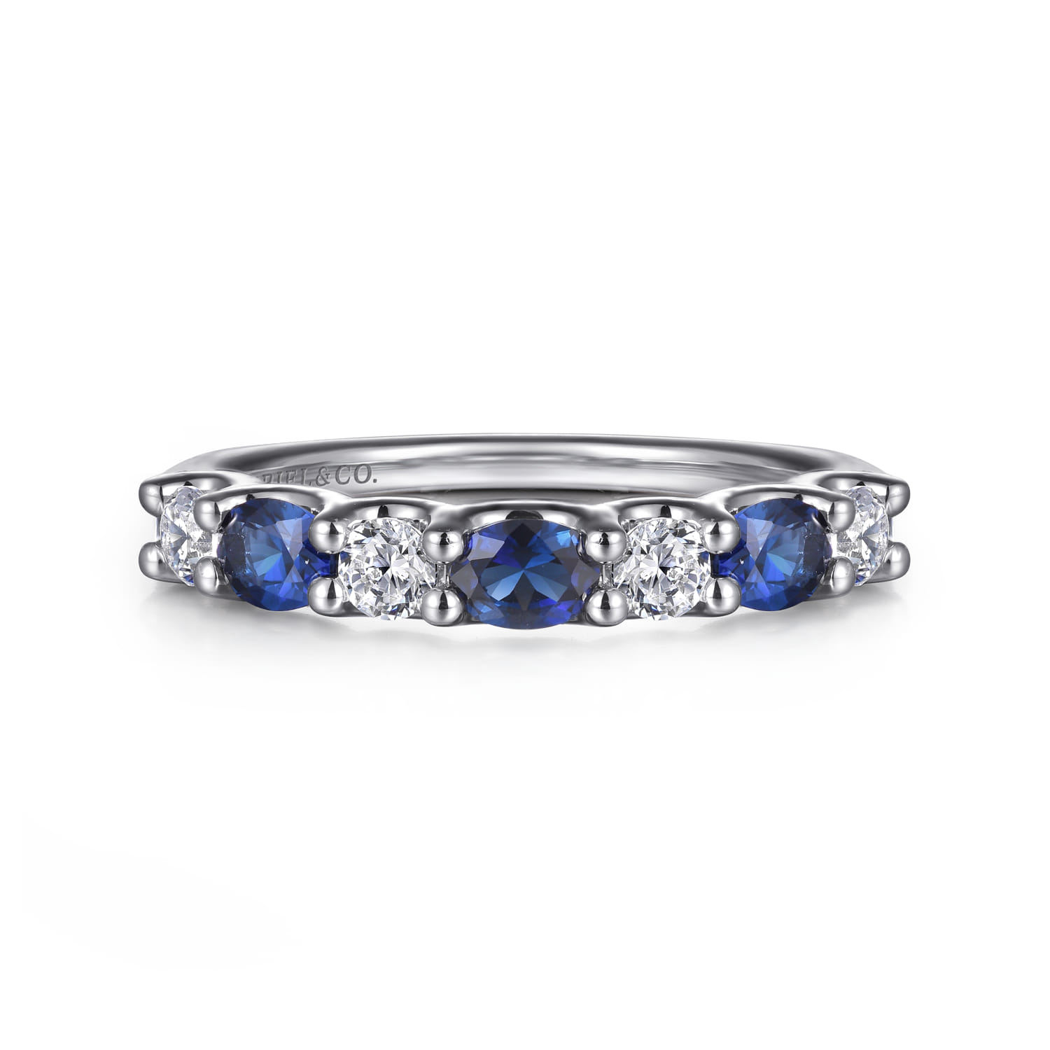14K White Gold Diamond and Oval Sapphire Band Ring - 0.35 ct - Shot 1