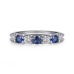 14K White Gold Diamond and Oval Sapphire Band Ring