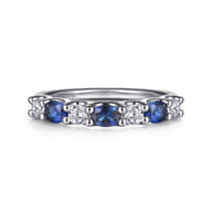 14K White Gold Diamond and Oval Sapphire Band Ring