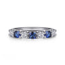 14K White Gold Diamond and Oval Sapphire Band Ring - 0.35 ct