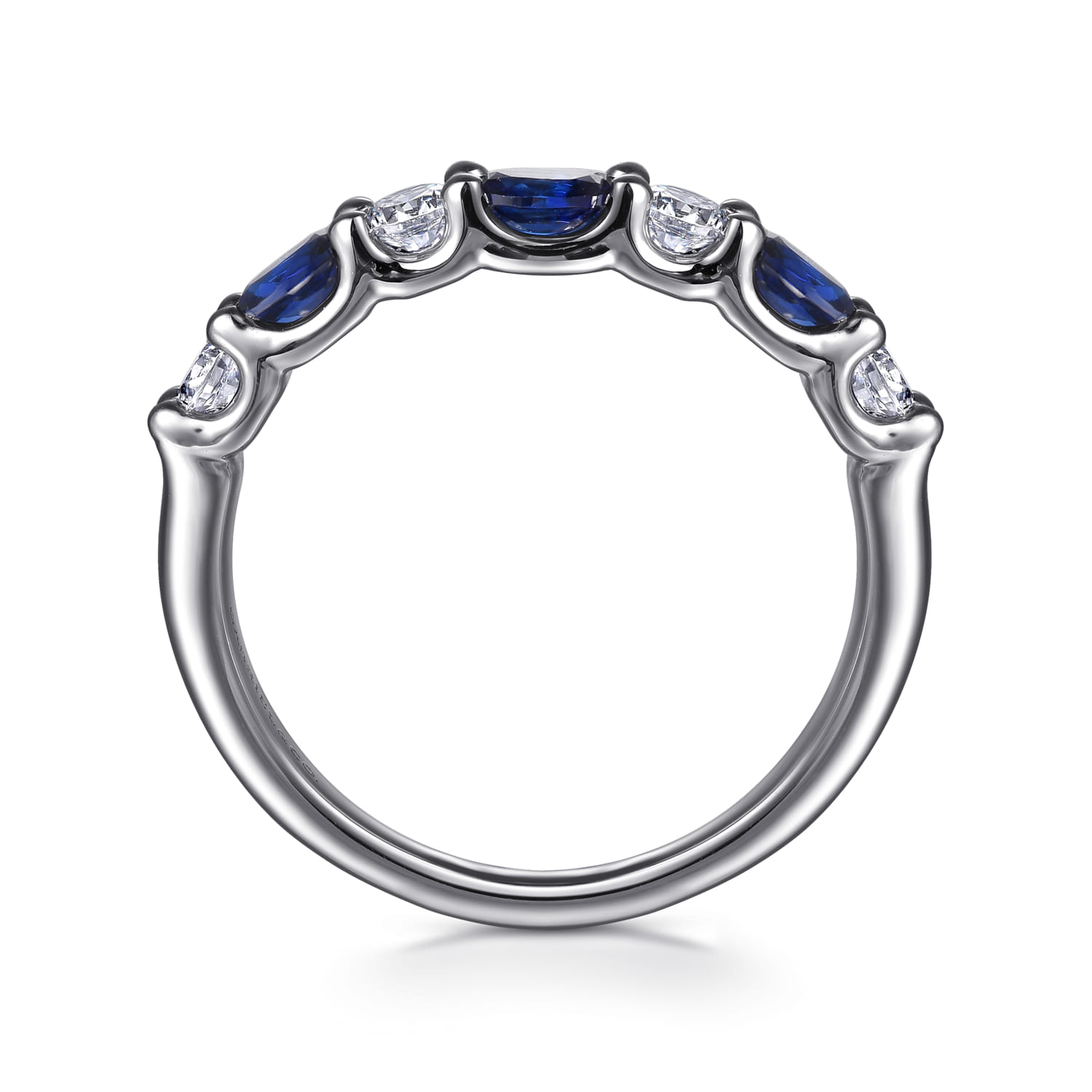 14K White Gold Diamond and Oval Sapphire Band Ring - 0.35 ct - Shot 2