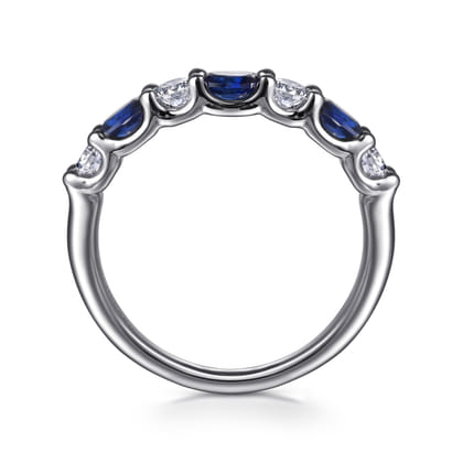 14K White Gold Diamond and Oval Sapphire Band Ring