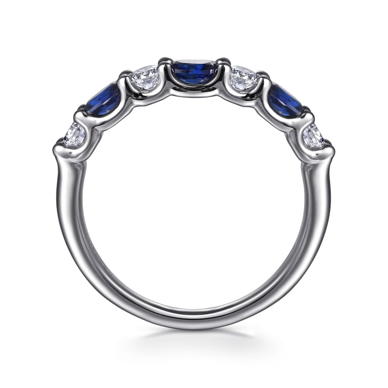 14K White Gold Diamond and Oval Sapphire Band Ring - 0.35 ct - Shot 2