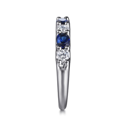 14K White Gold Diamond and Oval Sapphire Band Ring