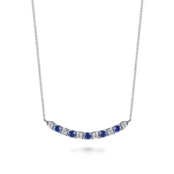 14K White Gold Diamond and Oval Sapphire Bar Necklace