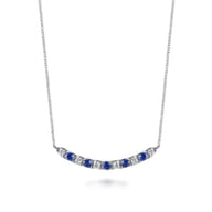 14K White Gold Diamond and Oval Sapphire Bar Necklace