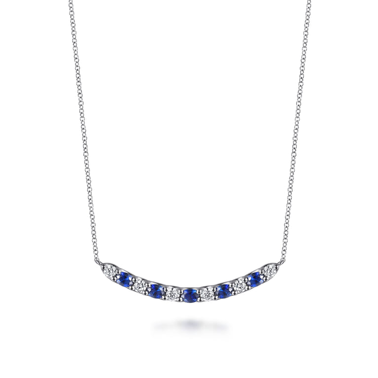 14K White Gold Diamond and Oval Sapphire Bar Necklace - 0.5 ct - Shot 1