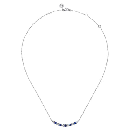 14K White Gold Diamond and Oval Sapphire Bar Necklace
