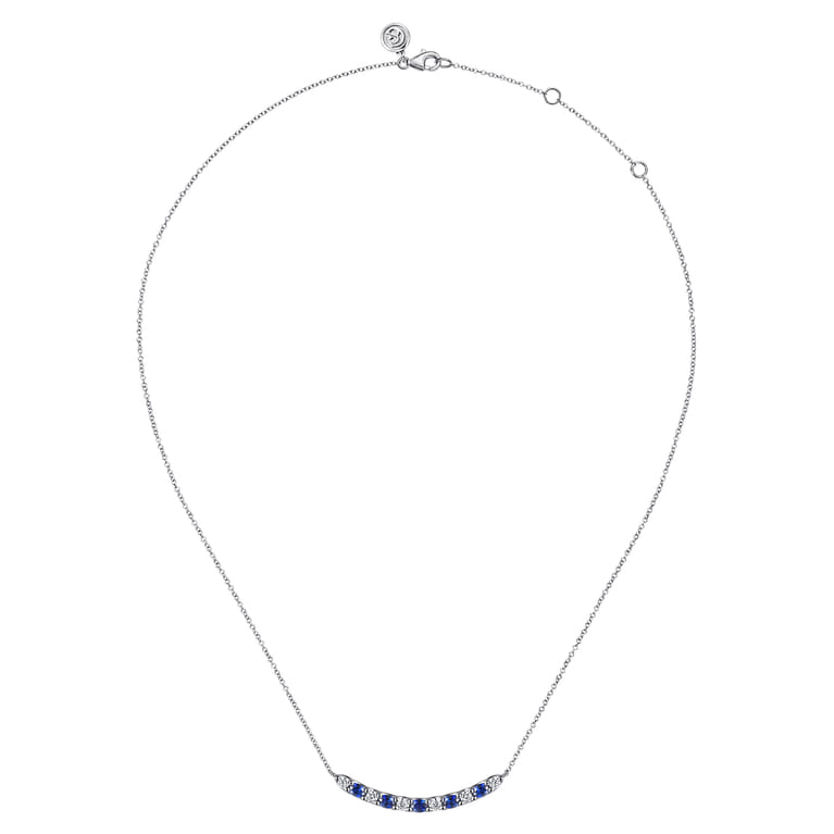14K White Gold Diamond and Oval Sapphire Bar Necklace - 0.5 ct - Shot 2